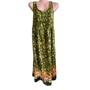 Caroline Wells Maternity Dress Womens Large Green Floral Maxi Sleeveless Rayon